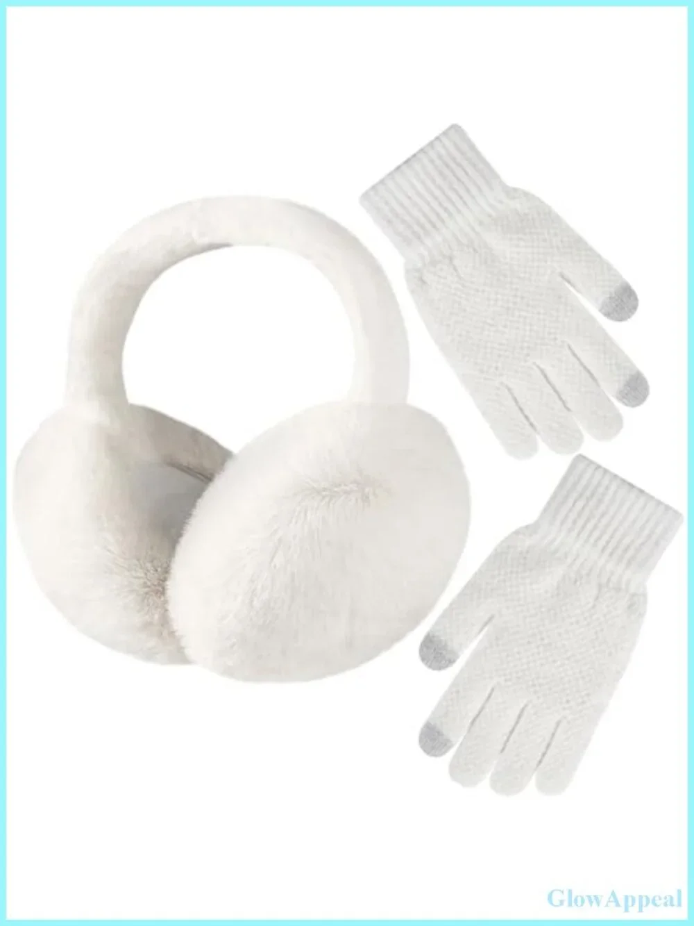 Foldable Faux Fur Earmuffs with Touchscreen Gloves Winter Set